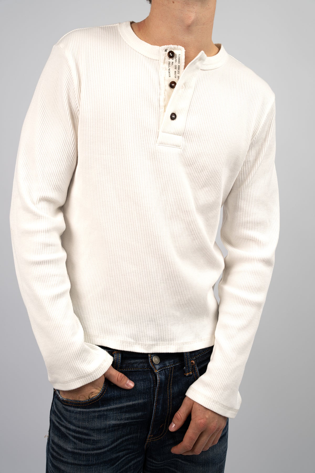 RIBBED HENLEY SHIRT OFF-WHITE